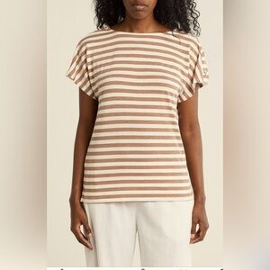 NEW…BOBEAU French Terry Striped Brown Top